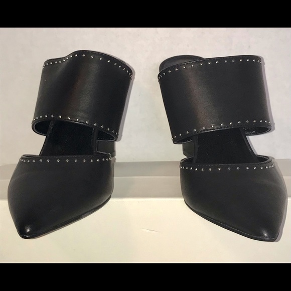 42 Gold Womens Figaro Mule Shoes Black Leather - Picture 8 of 9